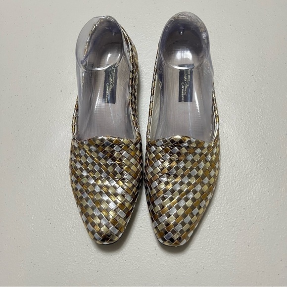 Sesto Meucci Metallic Woven Leather Slip On Italian Shoes - Picture 2 of 10